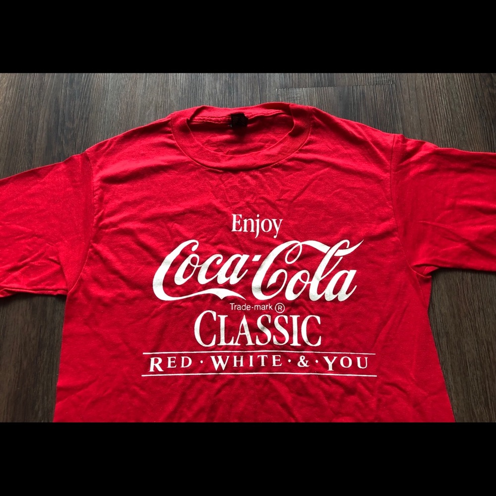 VTG 1980s COCA COLA T SHIRT Mens L 50/50 thin